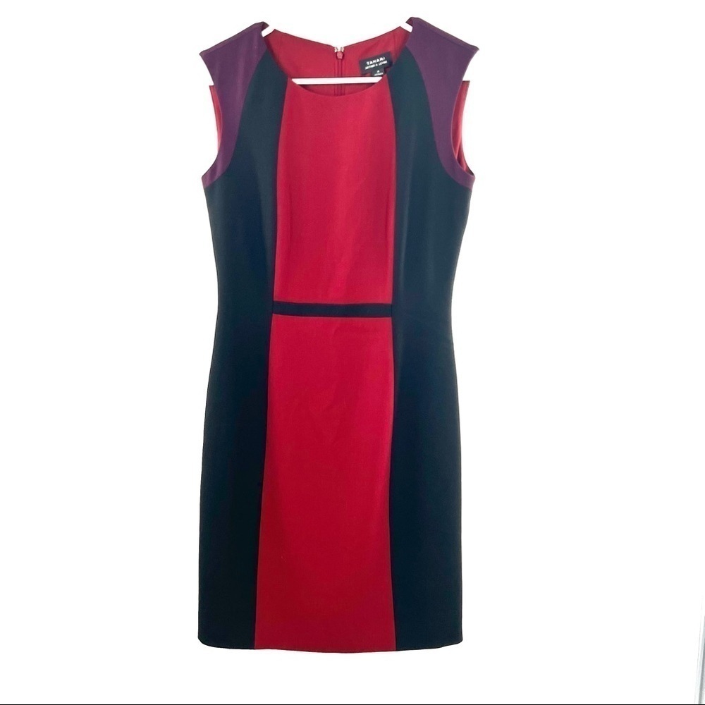 Tahari red black colorblock dress sheath size 4